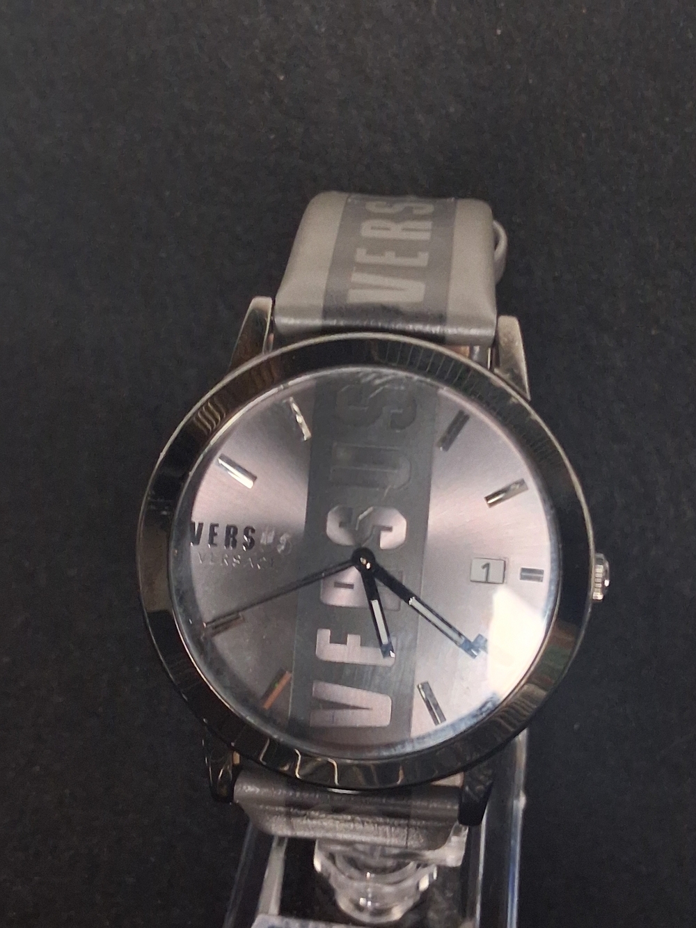 Versace Silver Men's Logo-Stripe Analog Watch